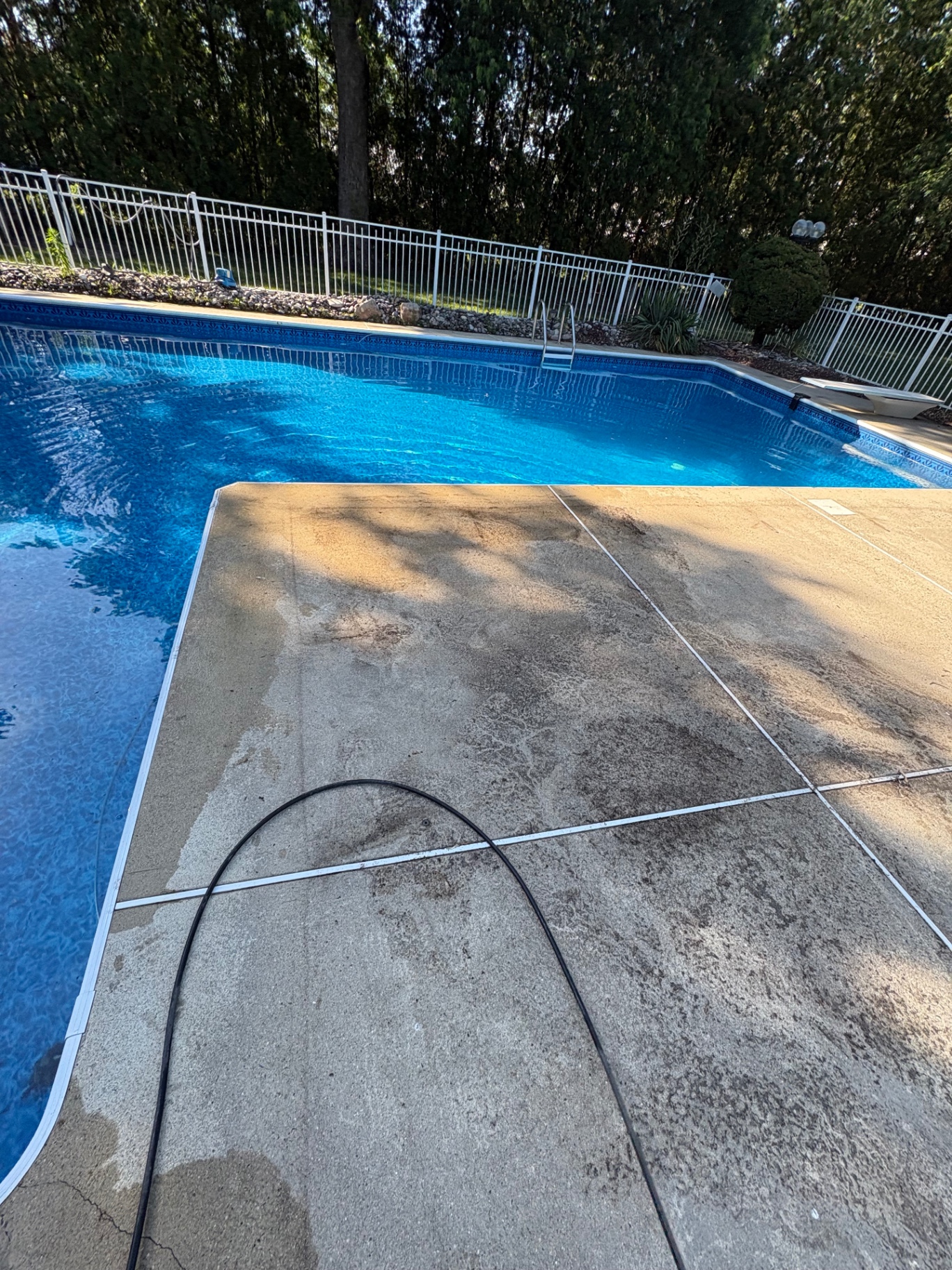 Pool deck concrete cleaning before